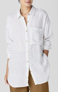 CLASSIC COLLAR LONG SHIRT S4YCC-T6217M BY EILEEN FISHER
