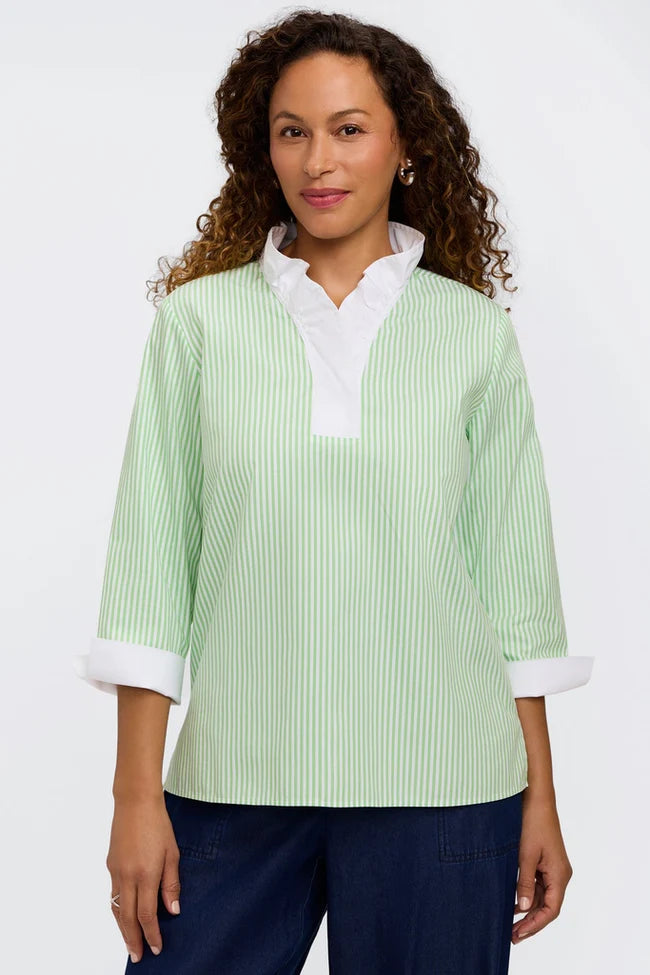 TAMMY 3/4 POPOVER STRIPE SHIRT 204675 BY FOXCROFT