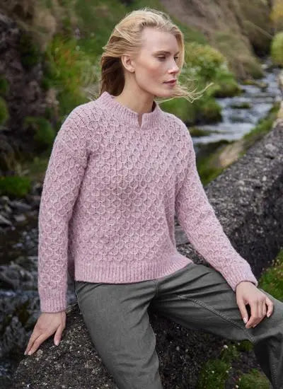 HONEYCOMB SPLIT NECK SWEATER SJ711V BY FISHERMAN OUT OF IRELAND