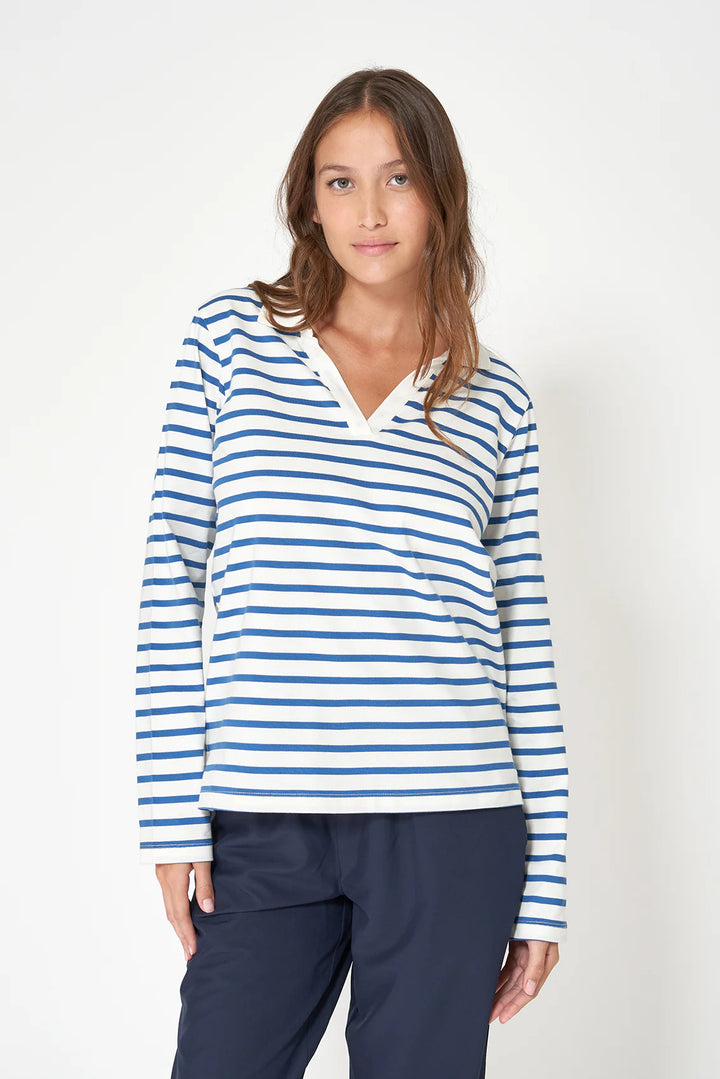 L/S V NECK POLO COLLAR STRIPE SHIRT A1887 BY BATELA