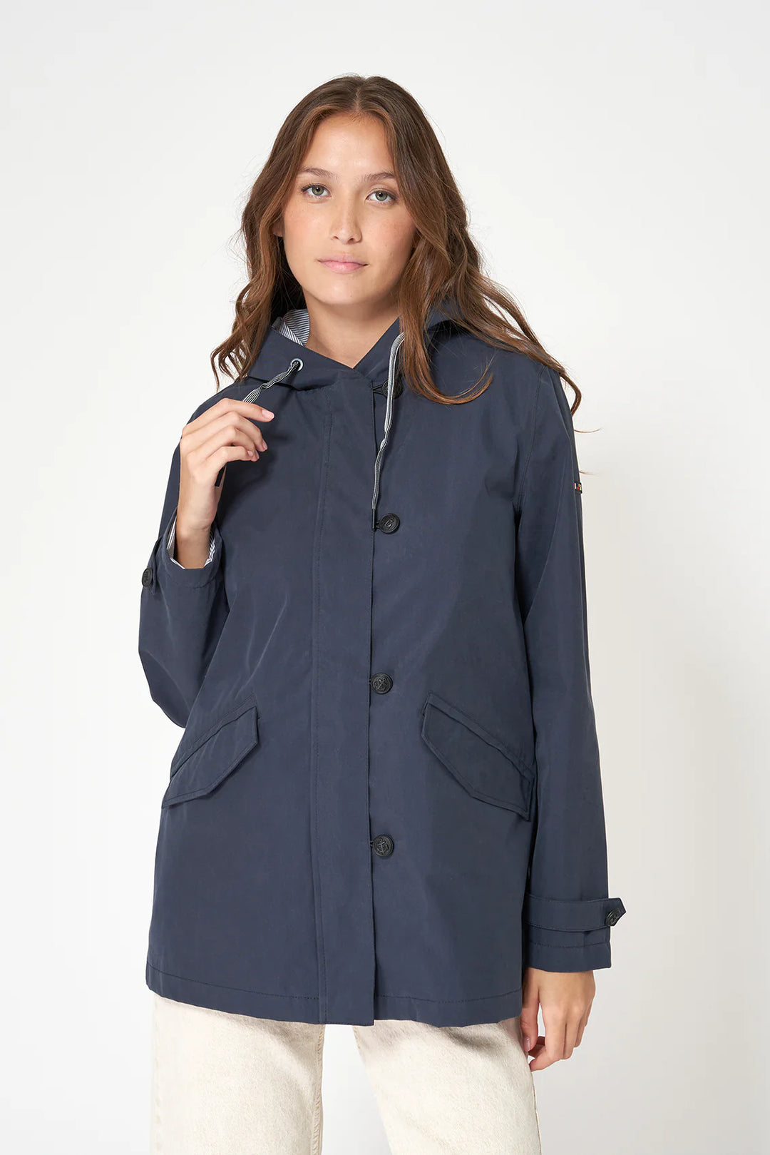 SHORT COTTON HOODED RAINCOAT C3169 BY BATELA