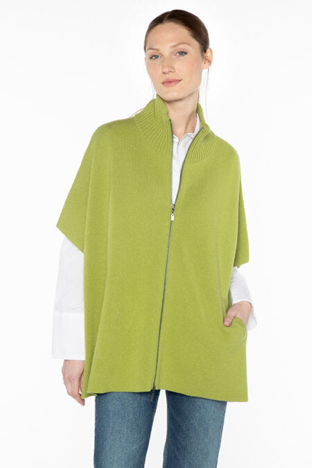 SLEEVELESS ZIP MOCK CASHMERE CARDIGAN #LFSJ4-266 B Y KINROSS