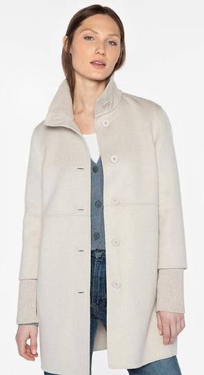 BUTTON FRONT CASHMERE KNIT TRIM COAT #LFOJ4-105 BY KINROSS