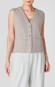 V-NECK BUTTON FRONT VEST W/POCKETS F4BWC-V1319M BY EILEEN FISHER